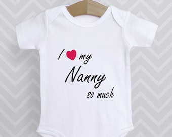 Personalised I Love My Nanny Nana Nanna Baby Grow Bodysuit Babygrow Top Vest Baby Shower Gift - Choice of heart colours