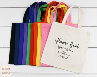 Personalised Flower Girl  Cotton Tote Bag - Hen Party Bridal Thank you Gift Idea - Mother of the Bride/Bridesmaid - Choice of Bag colours