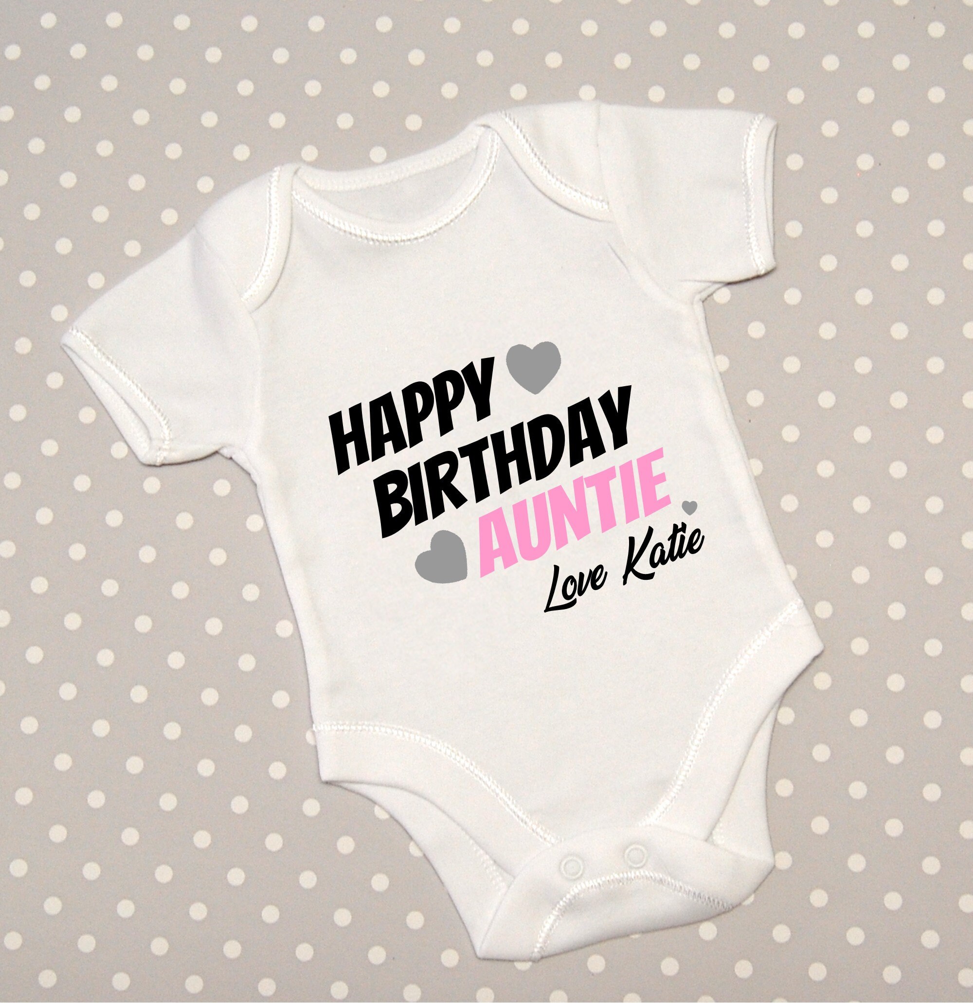 Happy Birthday Auntie Baby Grow Bodysuit Babygrow Top Vest Baby Shower Gift  Aunty Aunt Choice of text colour