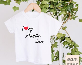 Personalised I Love My Auntie T-shirt / New Aunty Nephew Niece Gift / Unisex Childrens Kids Tee Top / Matching Bodysuit Available