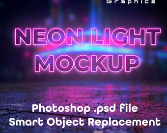 ネオンライトPhotoshopモックアップ：スマートオブジェクトPSDテンプレート