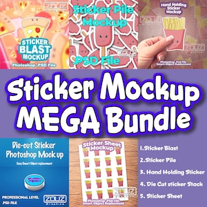 STICKER Mockup BUNDLE, Premium sticker mockups, Photoshop template, Professional mockup, psd template, smart object replacement