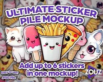 Sticker Pile Mockup: Professional Photoshop Template (PSD)