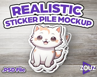Realistic Sticker Pile Mockup: Photoshop PSD Template