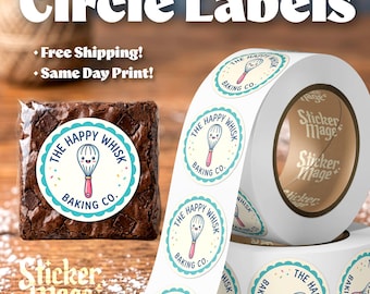 Custom Bakery Circle Labels | 2" Personalized Stickers for Packaging, Favors, same day print & ship