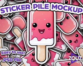 Sticker Pile Mockup, Professional PSD Template