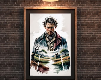 Lámina de pared de Heathcliff / Leyendas literarias de Cumbres Borrascosas / Decoración de libros góticos