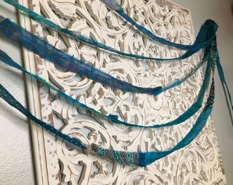 Bohemian Sari Silk Streamer Garland ~Aqua Blue