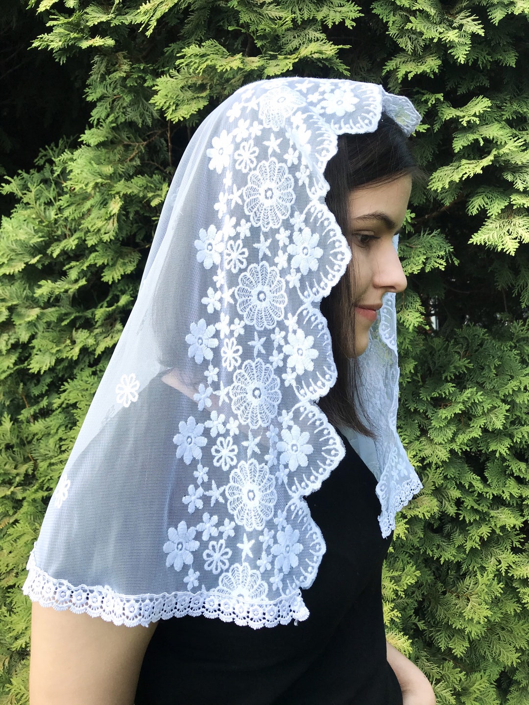 BEAUTELICATE Voile D'Église Mantille Dentelle Catholique - Foulard Étole Forme D Noire Ou Blanche