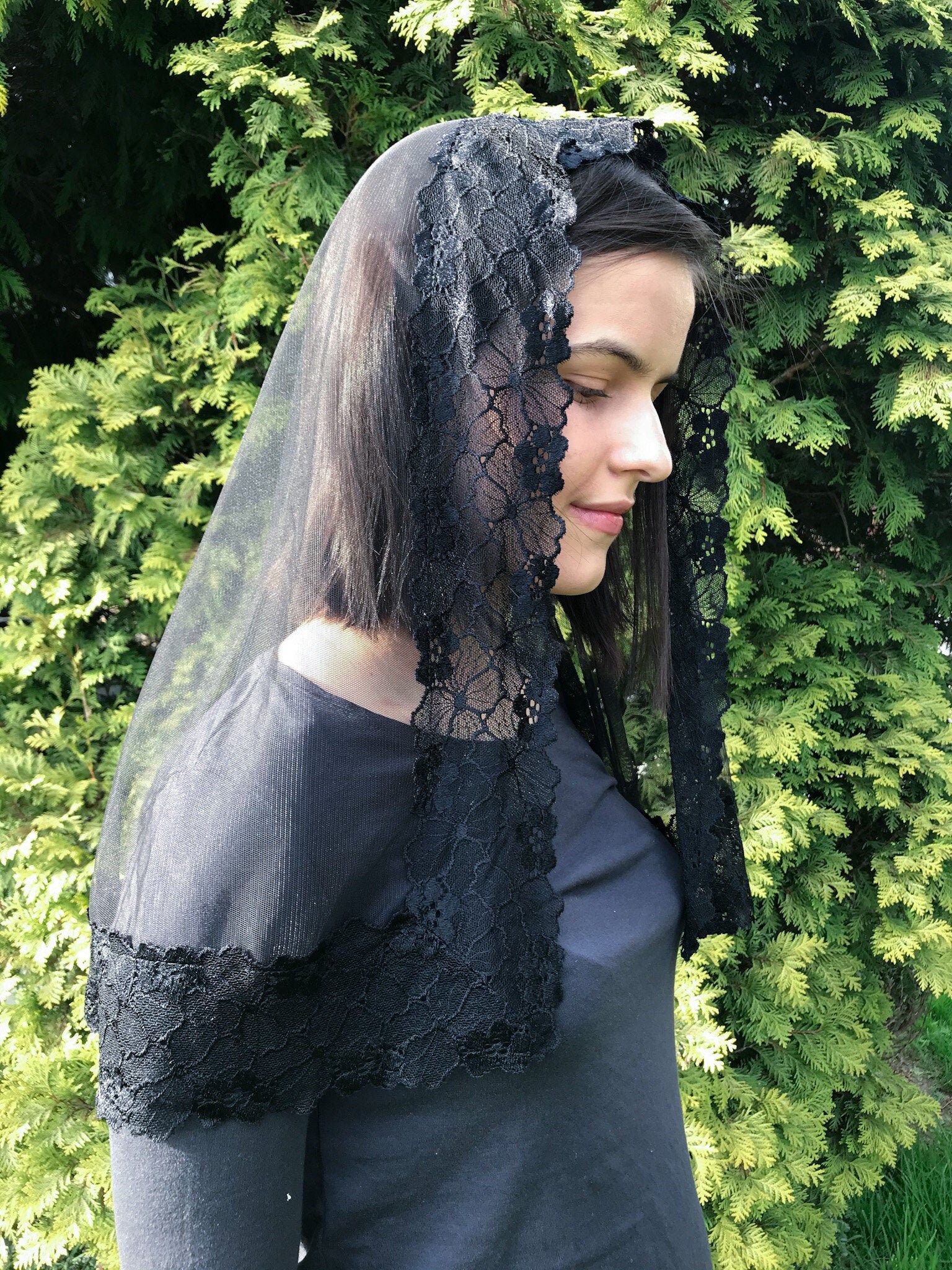 Velo Pizzo Nero Per Chiesa - Mantiglia Corta Per Messa Cattolica Latina - Nuovo