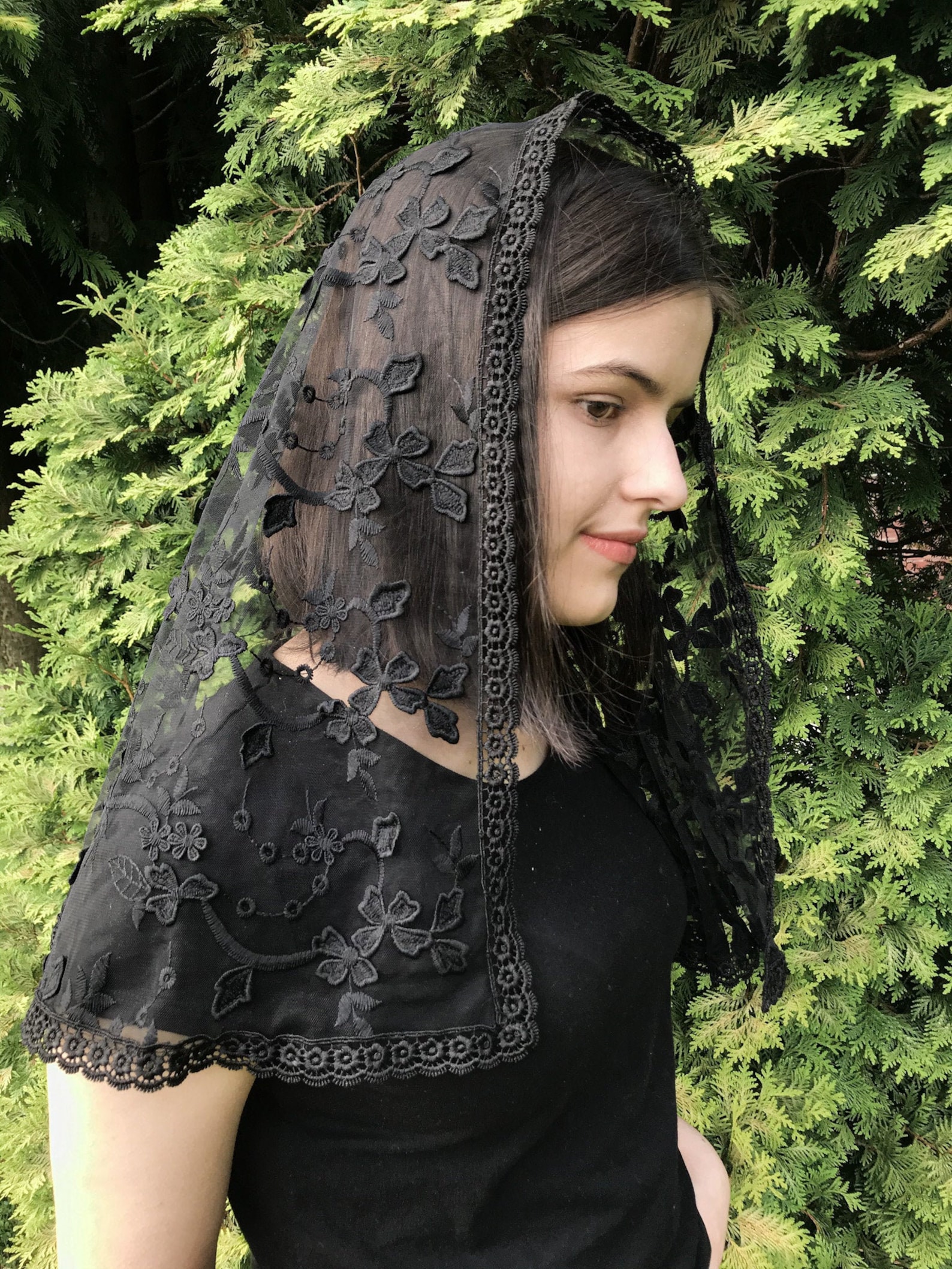 Elegant Black Chapel Veil Classic Catholic Mantilla Head Etsy UK