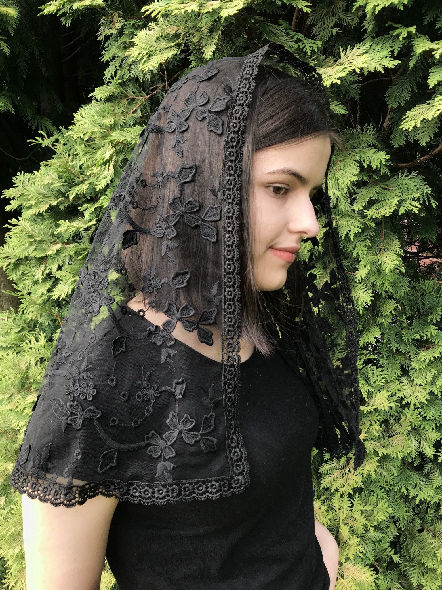 Elegant Black Chapel Veil Classic Catholic Mantilla Head Etsy UK
