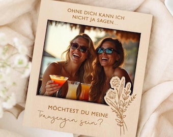 Trauzeugin fragen Bilderrahmen mit Magnet aus Holz  - Möchtest du meine Trauzeugin werden