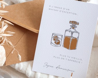 Carte anniversaire humour Whiskey - Carte anniversaire amusante avec enveloppe et sceau de cire