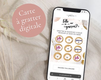 Carte á gratter digitale Garçon ou fille - Idee annonce sexe bebe - Gender reveal - Ecard Whatsapp