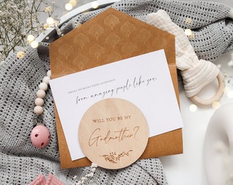 Will you be my godmother wooden card with pocketfold envelope and seal sticker - Godmother proposal