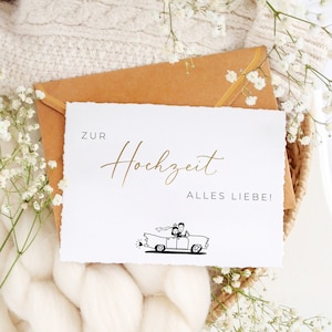 Hochzeitskarte - Zur Hochzeit alles Liebe - handgerissen - Glückwunschkarte zur Hochzeit - Karte zur Hochzeit mit Kuvert und Wachssiegel