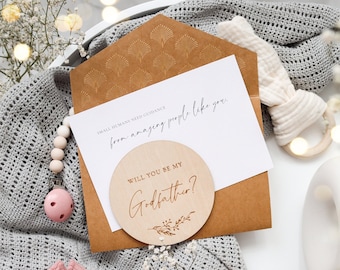Will you be my godfather wooden card with pocketfold envelope and seal sticker - Godfather proposal