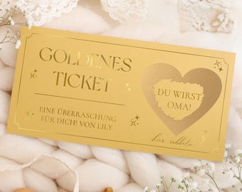 Goldenes Ticket zum Personalisieren - Schwangerschaft verkünden