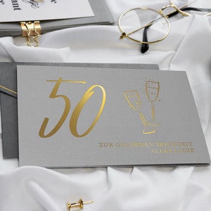 Glückwunschkarte zur goldenen Hochzeit mit Kuvert und goldenem Siegelsticker - Goldene Hochzeit Karte - 50. Hochzeitstag Karte 50