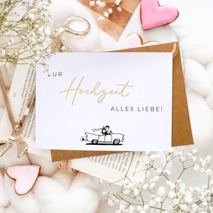 Hochzeitskarte - Zur Hochzeit alles Liebe - Glückwunschkarte zur Hochzeit - Karte zur Hochzeit - Karte für Brautpaar mit Kuvert Wachssiegel