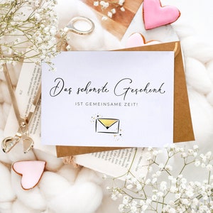 Das schönste Geschenk ist gemeinsame Zeit Karte Gutschein zum selber Ausfüllen mit Kuvert und Wachssiegel - Gutschein Zeit schenken