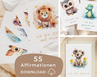 55 Affirmationskarten für Kinder PDF - Mutmachkarten zum Ausdrucken - Affirmationen Kinder - Digital Download