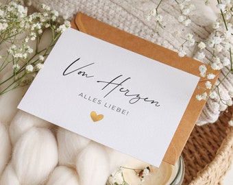 Glückwunschkarte - Von Herzen alles Liebe - Geburtstagskarte - Hochzeitskarte - Glückwünschkarte Hochzeit - Karte mit Wachssiegel