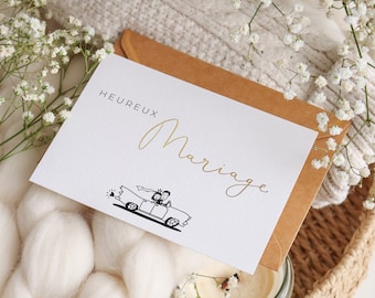 Carte de mariage - Heureux Mariage Originale - Carte Félicitation avec enveloppe