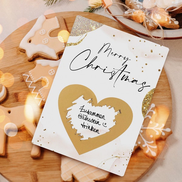 Weihnachtskarte Merry Christmas - Überrasschungs Rubbellos Weihnachten