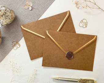 Briefumschlag Kraftpapier mit Wachssiegel - Premium Briefumschläge Natur mit Goldakzenten