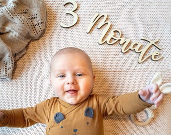 Meilensteinschriftzüge aus Holz - Meilensteinkarten Baby Holz - Meilensteinkarten Schwangerschaft Holz - 18 Teile