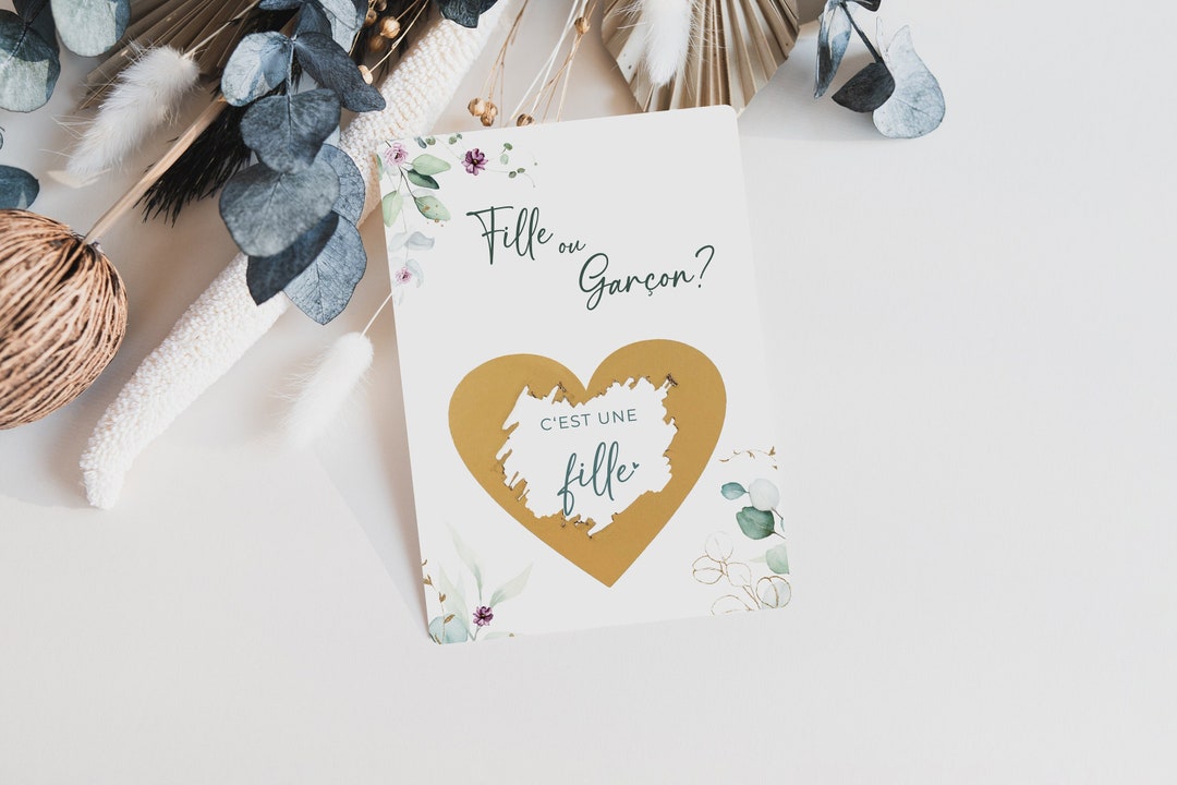 Ticket carte à gratter fille ou garçon - annonce sexe du bébé - carte à gratter personnalisable : la couleur et le sexe du bébé