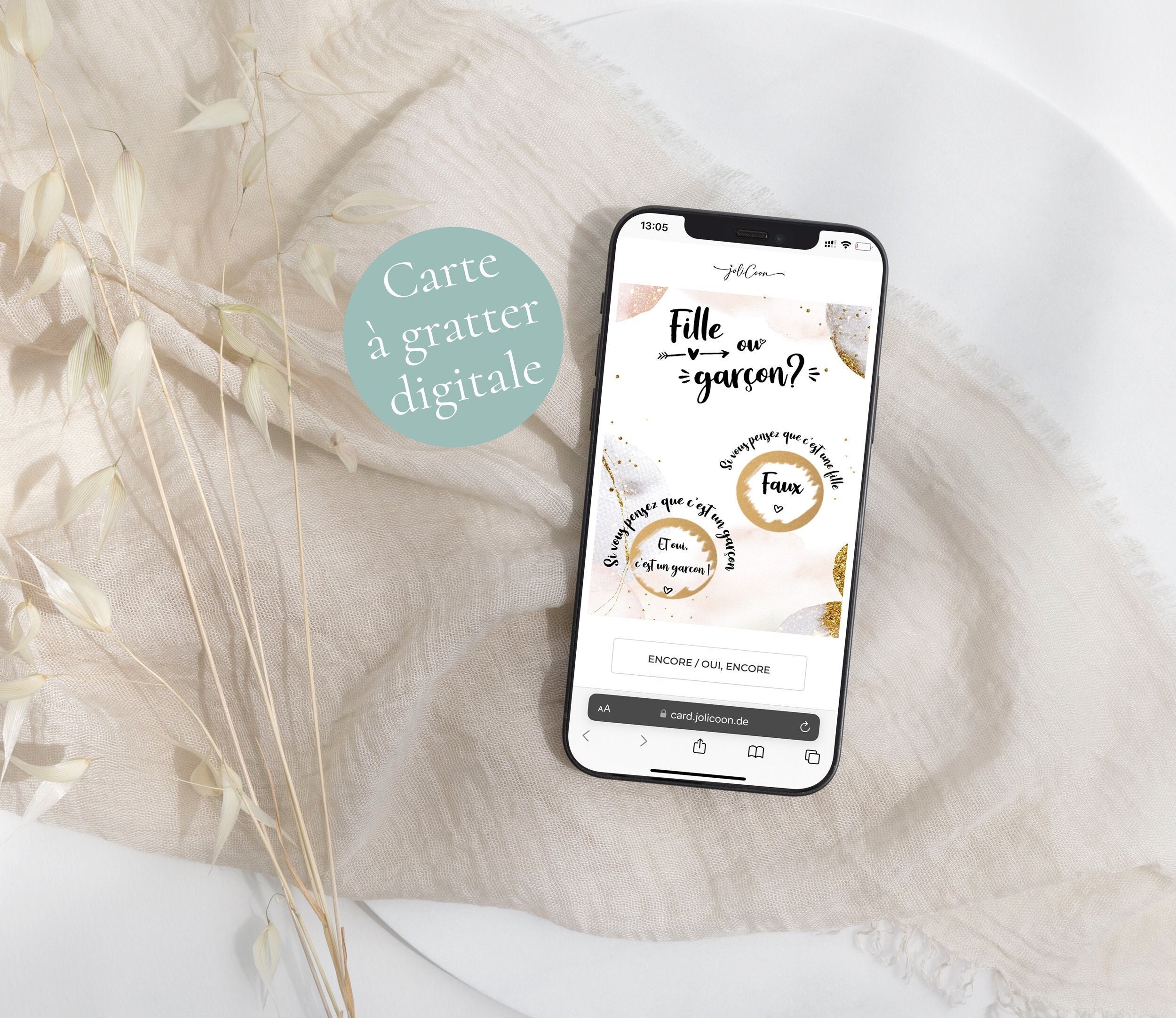 Carte á gratter digitale Garçon ou fille - Idee annonce sexe bebe - Gender reveal