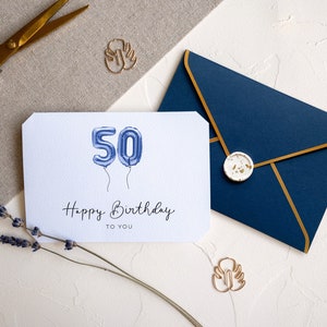 50. Geburtstagskarte Für Onkel – Ballon-Design, 14,8x14,8 Cm – Mit Braunem Umschlag