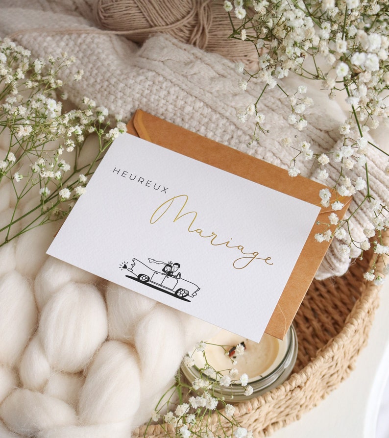 Carte de mariage Heureux Mariage Originale Carte Félicitation avec enveloppe image 1