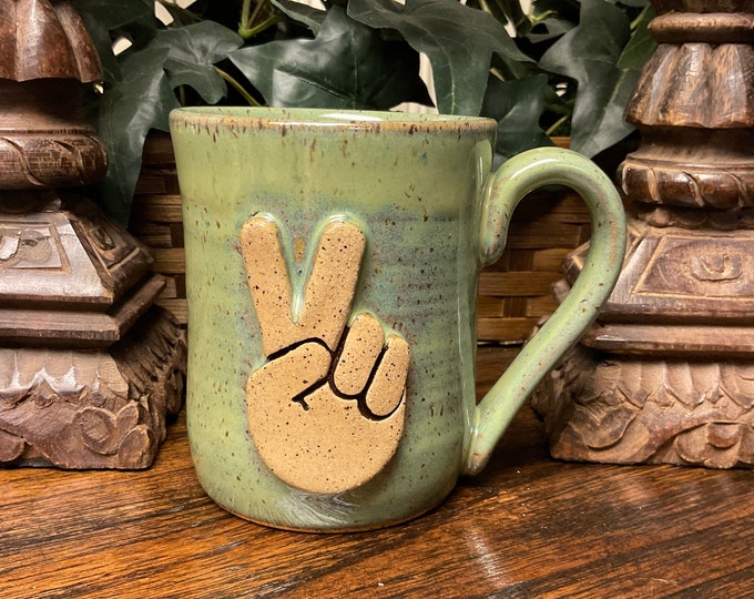 Peace Sign Pottery Holds 14 Oz. Handmade Pottery Peace Sign Coffee Mug, Coffee Cup, Tea ...