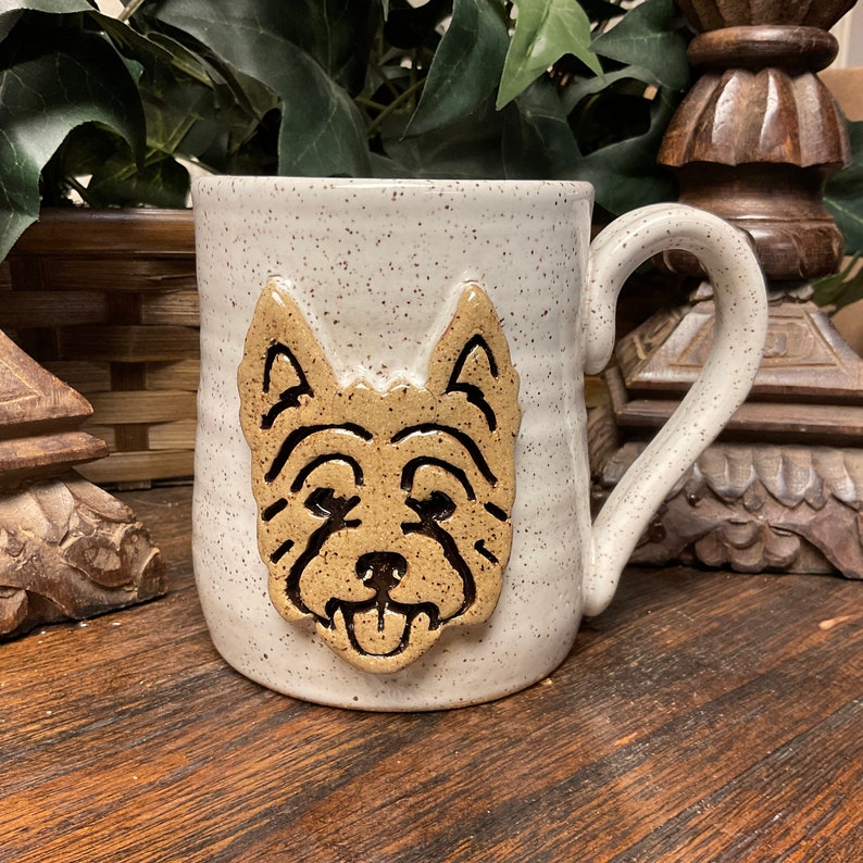 Holds 16 Oz. Handmade Terrier Pup, Dog Stoneware Pottery Coffee Mug