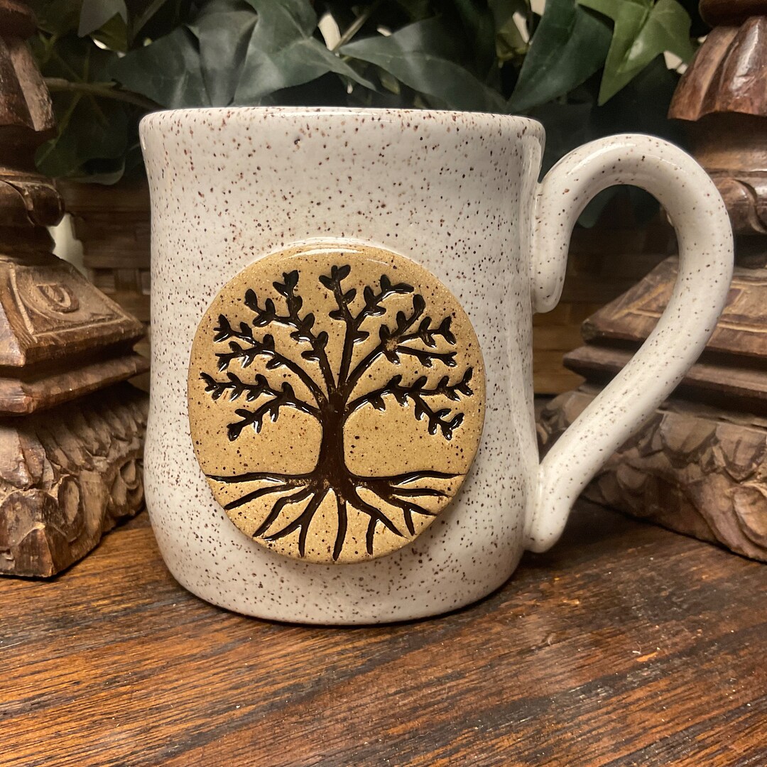 Holds 17 Oz. Handmade Tree of Life Pottery Coffee Mug, Coffee Cup, Tea