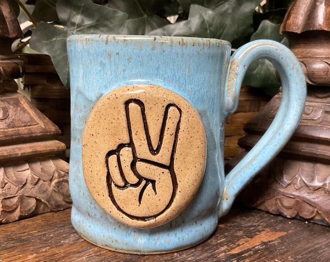 Peace Sign Pottery Handmade Stoneware Peace Sign Mug, Rustic Pottery Coffee Cup (14 Oz) - Etsy