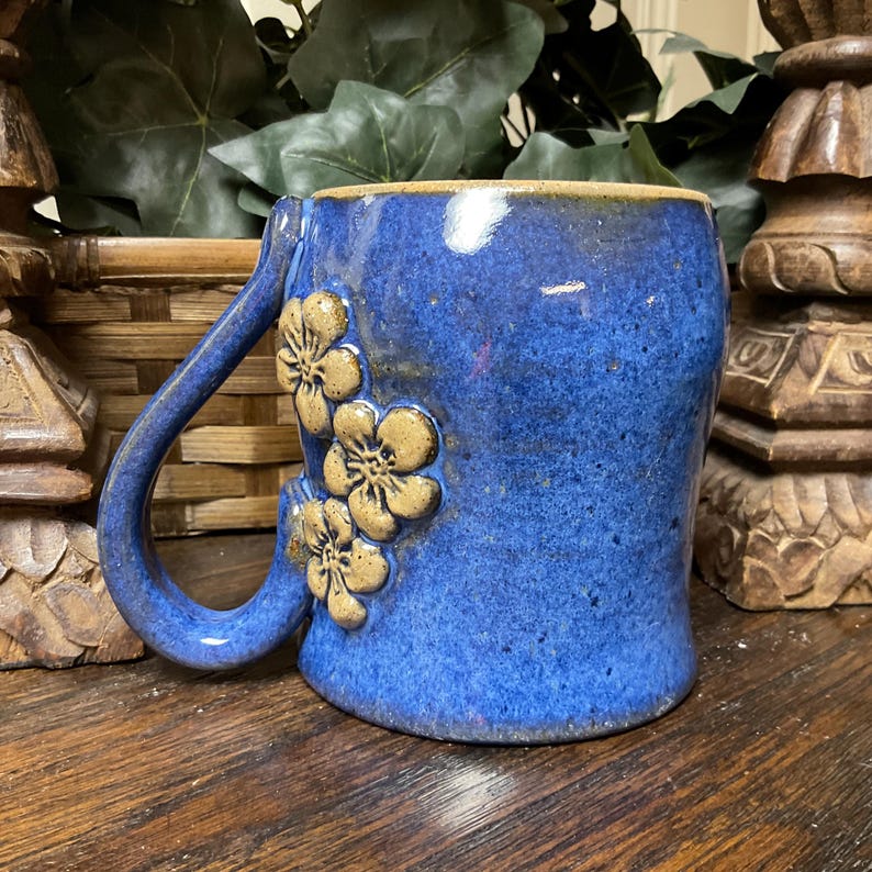 Holds 16 Oz. Handmade Rustic Flowers Daisies Pottery Coffee Mug, Cup