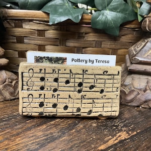 Handmade Musical Musician Pottery Business Card Holder.  Heavy stoneware.  Padded bottom.  Great gift.  Ready to ship
