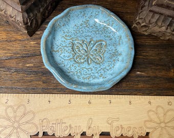 Handmade Butterfly pottery jewelry dish holder, spoon rest tea bag holder, trinket dish.  Great gift idea. Ready to ship.