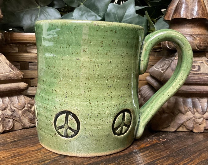 Peace Sign Pottery Holds 14 Oz. Handmade Pottery Rustic Peace Sign Coffee Mug, Coffee Cup ...