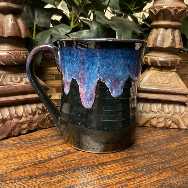 Holds 16 oz.  Handmade Galaxy Northern Lights pottery coffee mug, tea cup. Microwave and dishwasher safe. Ready to ship.  Unique gift.