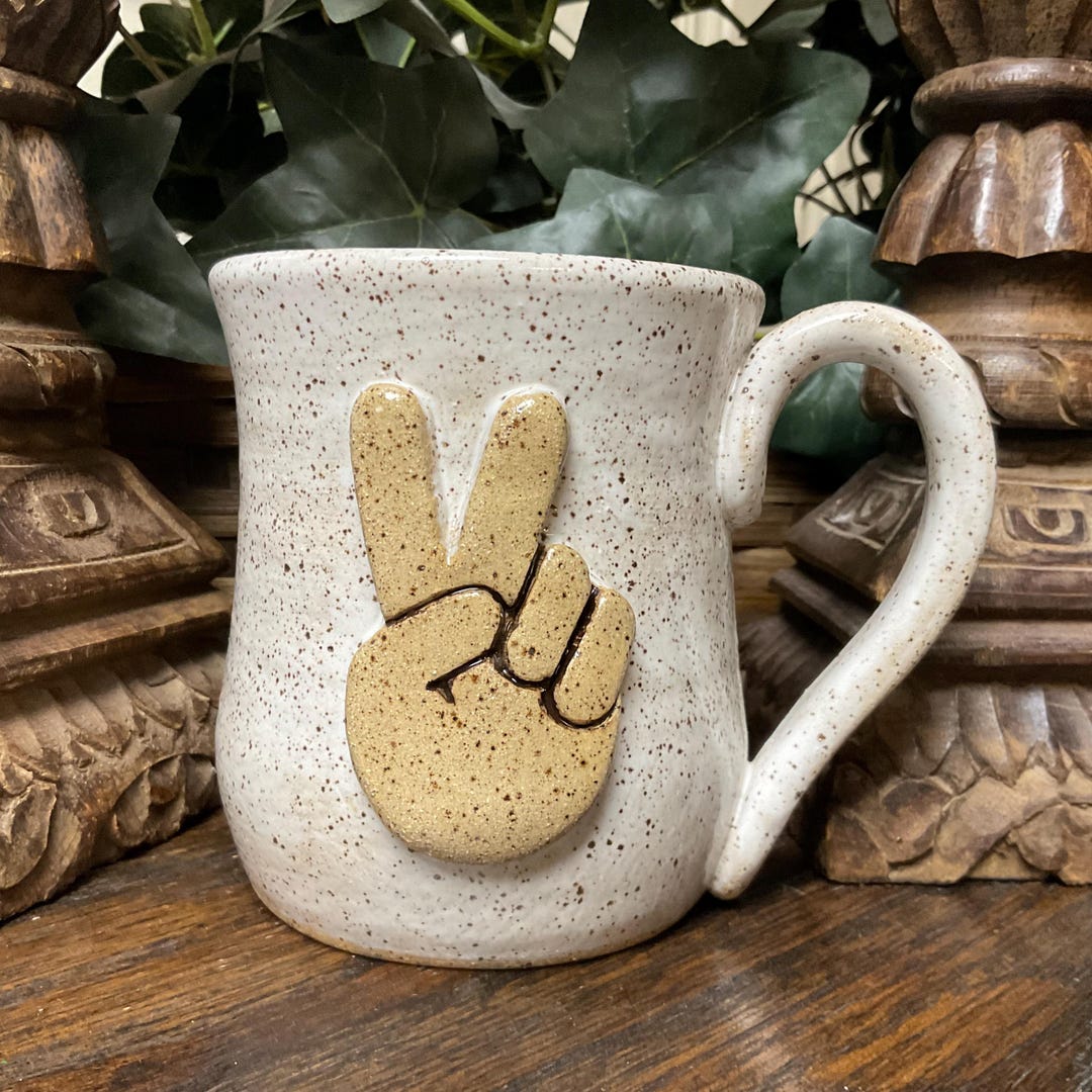 Peace Sign Pottery Handmade Rustic Peace Sign Pottery Mug, 16 Oz - Etsy