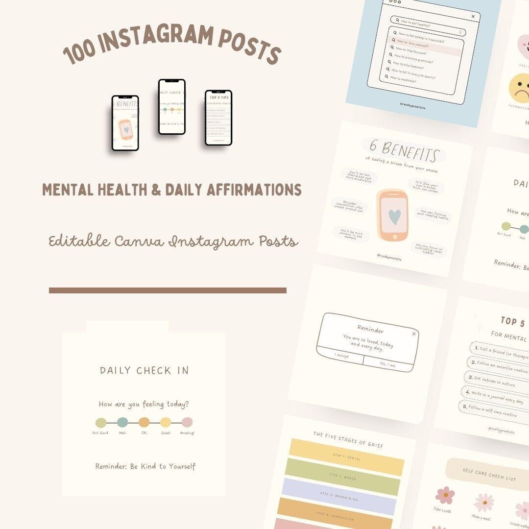 Mental Health Instagram Post Templates: Therapist Social Media (canva ...