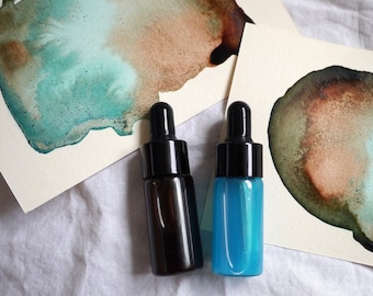 Blue and pink ink duo.  Set of 2 foraged botanical ink for drawing and calligraphy. Artisan handmade avocado and verdigris ink.