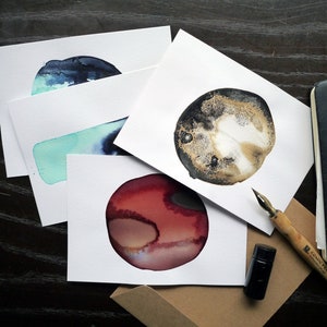ensemble de cartes postales de 4 échantillons d’encre / petites peintures de test d’encre / 4 x 6 pouces format A6