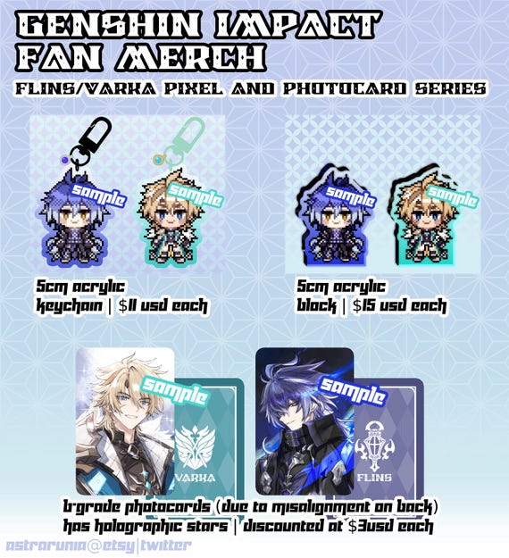 Genshin Impact Fan Merch | Flins & Varka Acrylic Keychain, Block, Sticker, Photocard